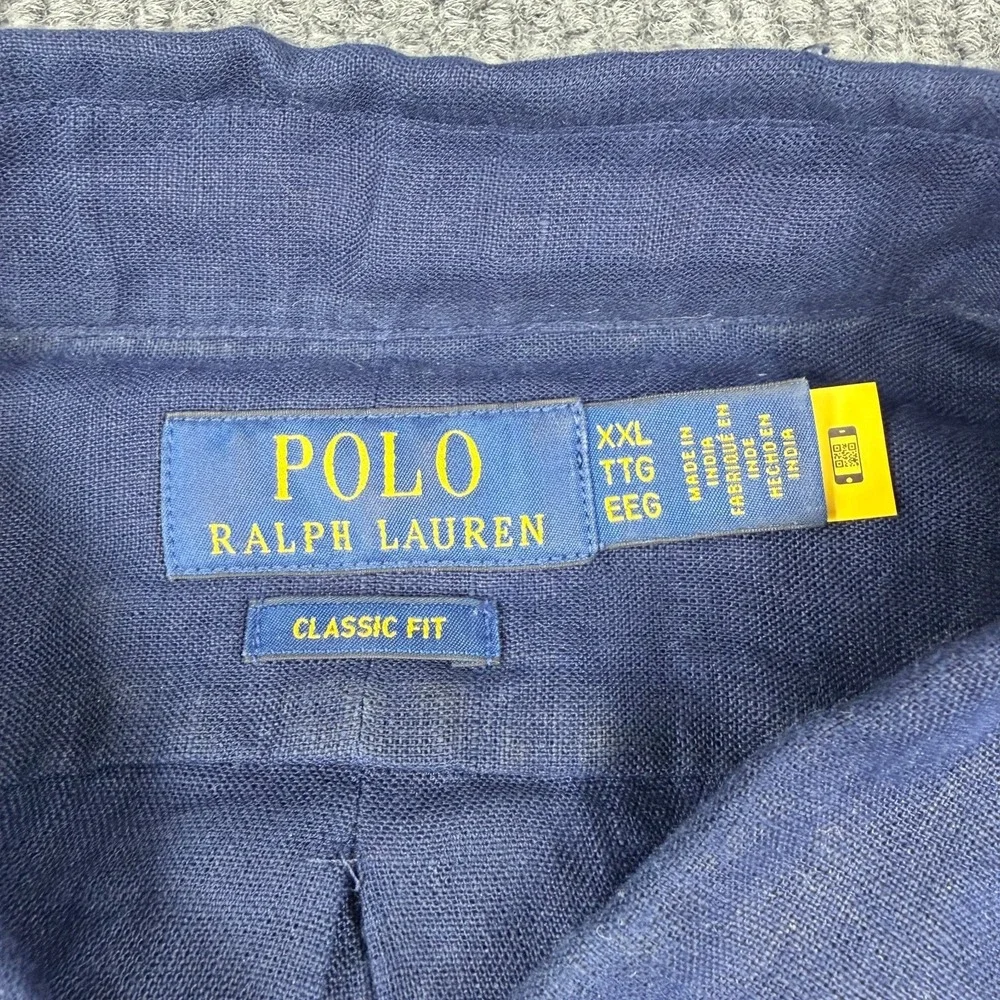 Polo Ralph Lauren Men's 100% Linen Short Sleeve Classic Fit Camp Shirt XXL Blue